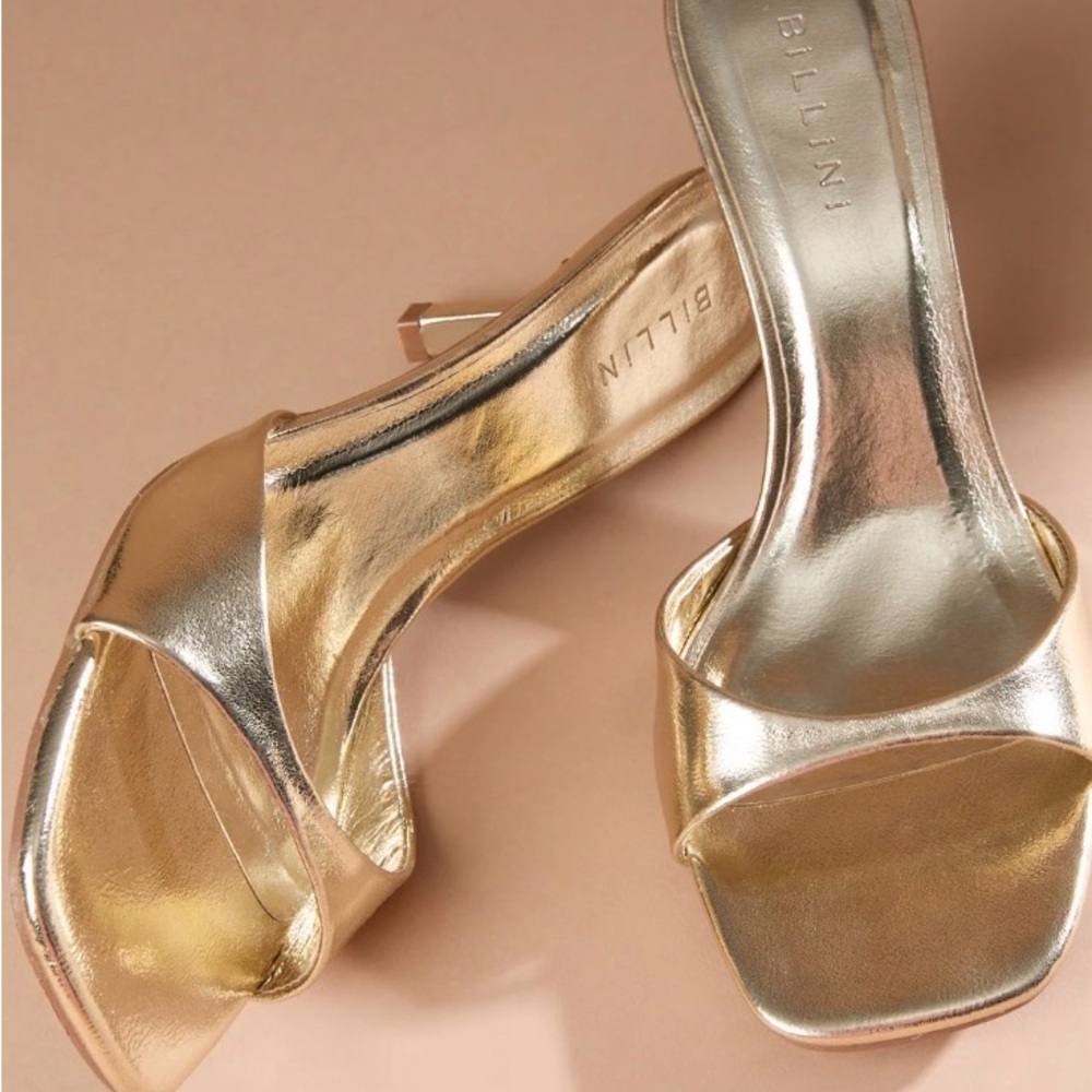 Billini Metallic Gold Open-Toe Square-Heel Mules